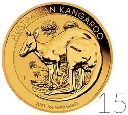 Kangourou australien 1 once d'or LOT DE 15 PIÈCES 2021