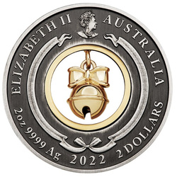 Jingle bell coloured 2 oz Silver 2022 Antiqued Coin