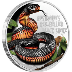 Tuvalu: Deadly and Dangerous Red-bellied Black Snake barevná 1 unce stříbra 2022 Proof