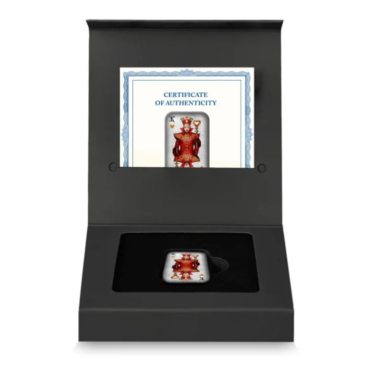 Sztabka Asturmint: Poker Cards - King of Hearts kolorowany 2 uncje Srebra 2024 Antique Finish