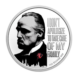Niue: The Godfather "Red Rose" 50th Anniversary coloured 1 oz Silver 2022 Enameled Coin "I DON'T APOLOGIZE TO TAKE CARE OF MY FAMILY"