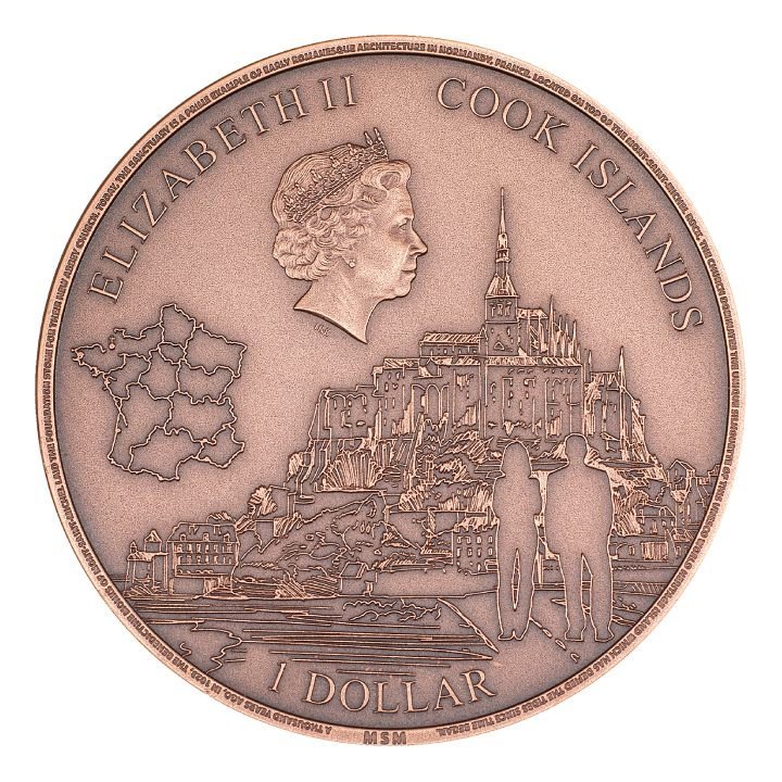 Islas Cook: Mont-Saint-Michel 50 gramos Cobre 2023 Ultra Alto Relieve Antiqued Coin