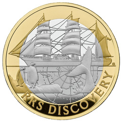 RRS Discovery £2 placcato in oro Argento 2025 Proof Piedfort