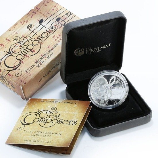 Grands compositeurs : Felix Mendelssohn 1 once d'argent 2009 Proof