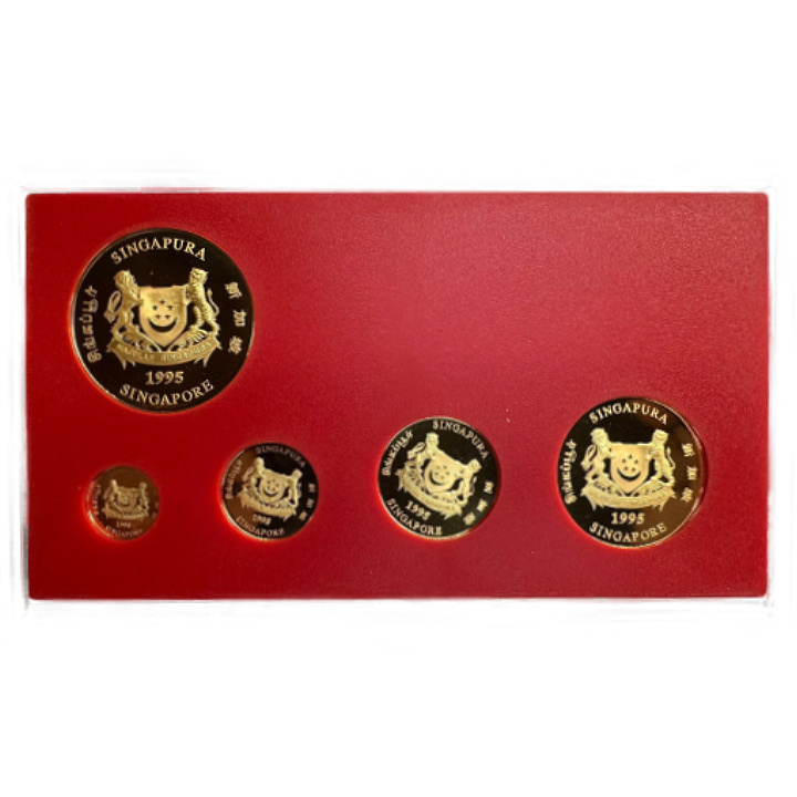 Leone di Singapore: Set di 5 monete Oro 1995 Pig Privy Mark