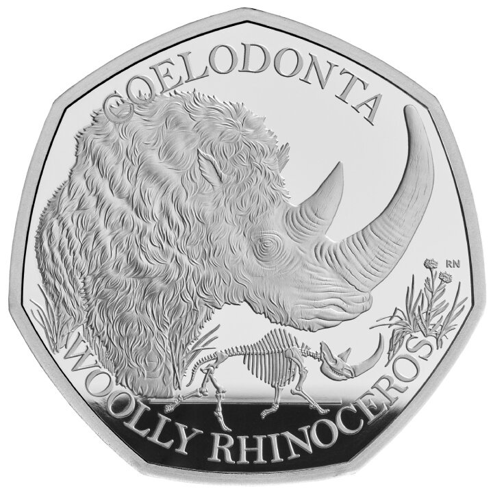Giganti dell'era glaciale - Rinoceronte lanoso 50 pence Argento 2024 Proof