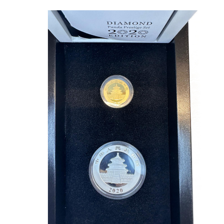 Chinese Panda set of 2 coins - 8 grams Gold and 30 grams Silver 2020 Diamond Prestige