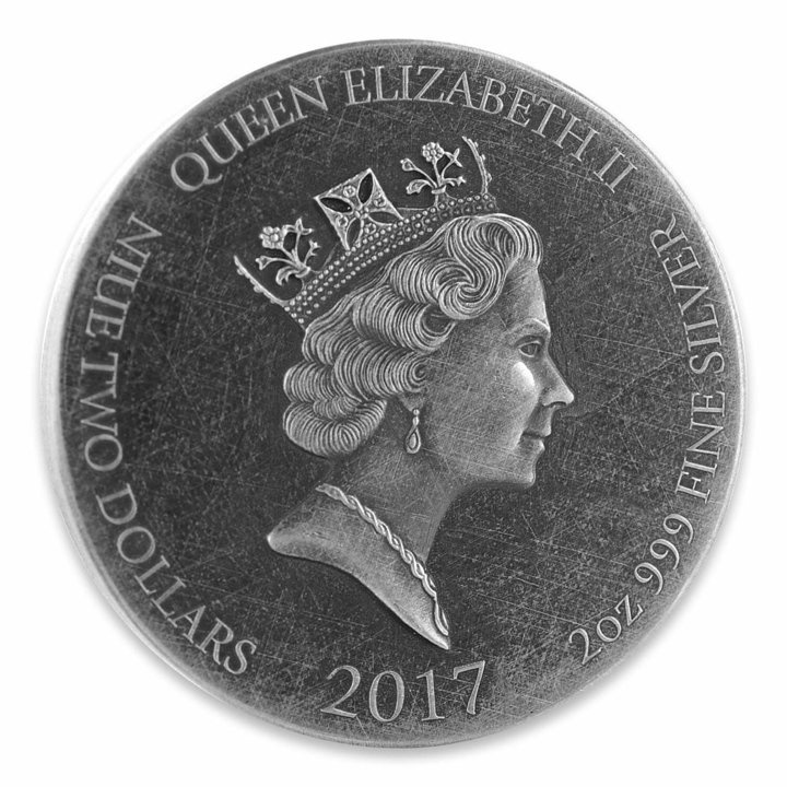 Niue: Biblické příběhy – Ukřižování Krista 2 unce stříbra 2017 Proof Antiqued Coin