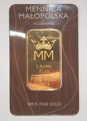 1 onza Lingote de oro Casa de la Moneda de Małopolska