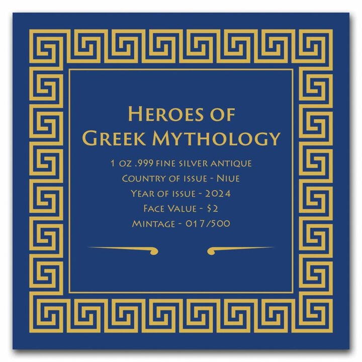 Niue: Heroes of Greek Mythology - Theseus 1 oz Silver 2024 Antiqued Coin