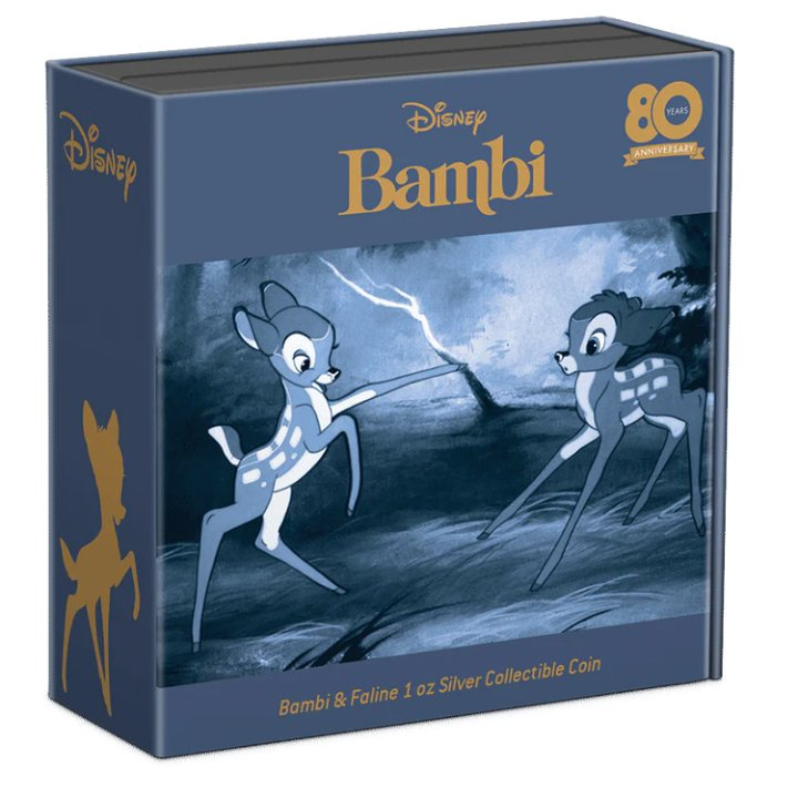 Niue : Disney - Bambi et Faline 80e anniversaire du film coloré 1 once d'argent 2022 Proof