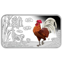Tuvalu: Set di 4 lingotti Lunar II: Anno del Gallo colorato 4 x 1 oncia d'argento 2017 Proof