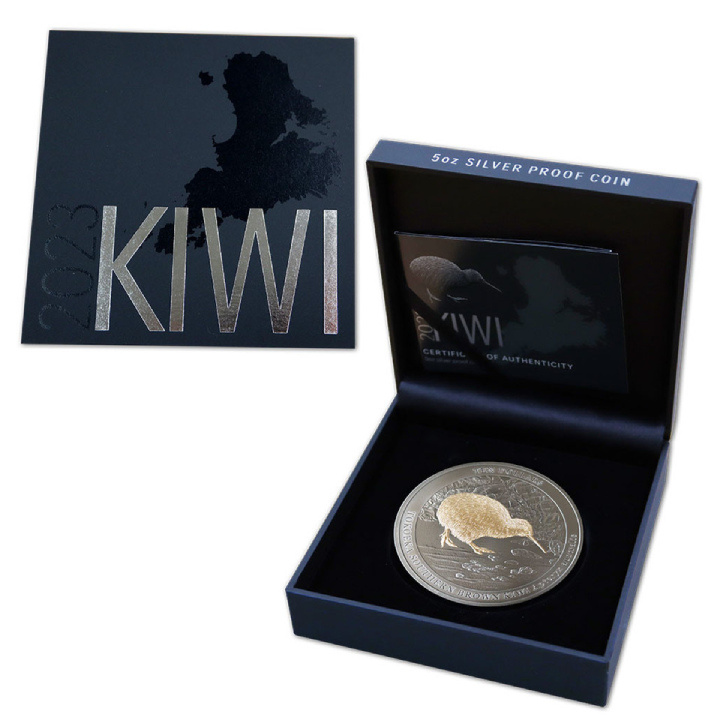 Kiwi placcato in oro 5 once d'argento 2023 Black Proof