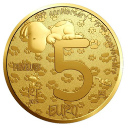 Златна монета Peanuts Snoopy 75-та годишнина 0,5 г злато Пруф 2025