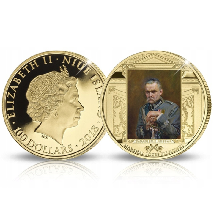 Niue: Maresciallo Józef Piłsudski colorato 100 dollari d'oro 2018 Proof