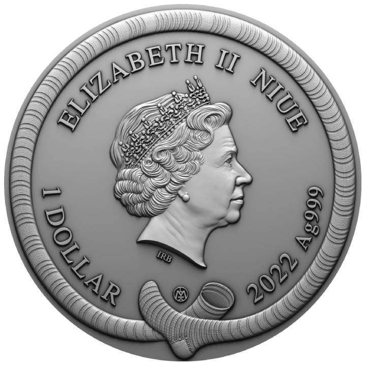 Niue: Cuentos de hadas - Niña mono coloreada $1 Plata 2022 Moneda de alto relieve envejecida