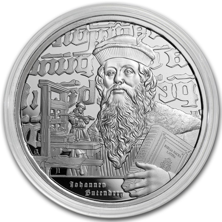 Niue: Iconos de Inspiración - Johannes Gutenberg 1 oz Plata 2024 Proof