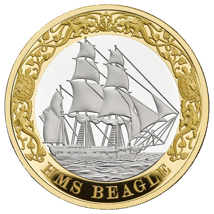 Monedă din argint HMS Beagle 2 lire aurită 2026 Proof Piedfort
