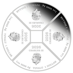 Juego de 4 Monedas Tuvalu: Año del Caballo Quadrant Colorada 4 x 1 Onza Plata 2026 Proof