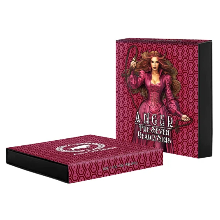 Sztabka Asturmint: The Deadly Seven Sins - Anger kolorowana 2 uncje Srebra 2024 Antique Finish