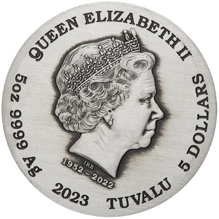 Tuvalu: Fénix y Pájaros de colores 5 oz Silver 2023 Antiqued Coin