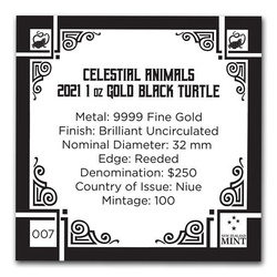 Niue: Celestial Animals - The Black Turtle 1 oz Gold 2021