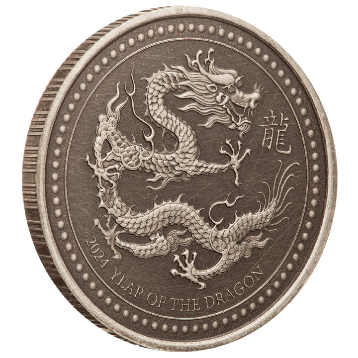 Samoa: Year of the Dragon 1/2 uncji Srebra 2024 Antiqued Coin