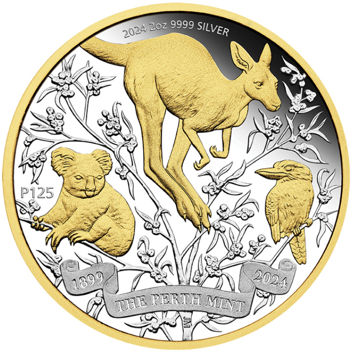 Perth Mint 125. rocznica powstania pozłacany 2 uncje Srebra 2024 Proof