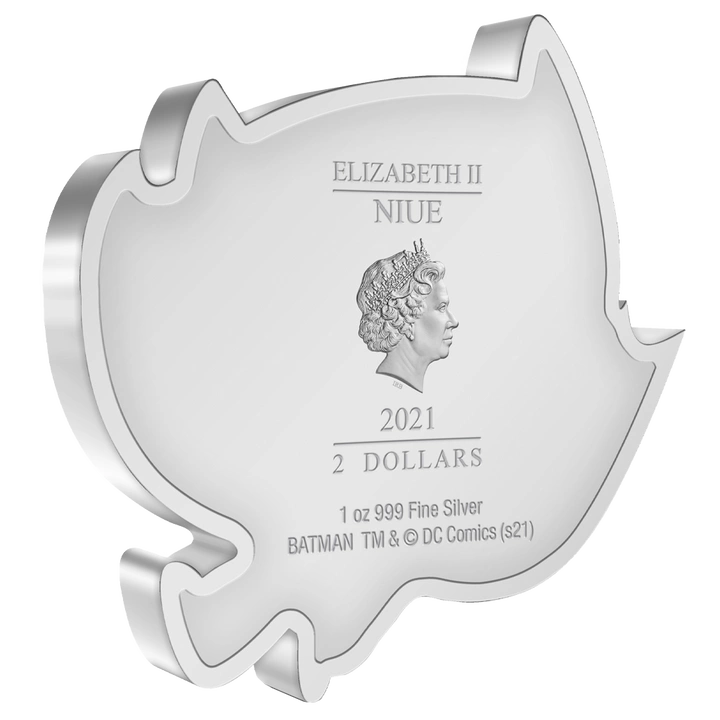 Niue: DC Comics – Batman Flying Chibi Coin, coloriert, 1 Unze Silber, 2021, Polierte Platte.