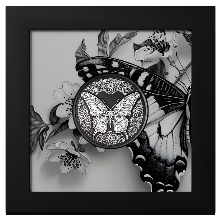 Cook Islands: Butterfly 1 uncja Srebra 2025 Obsidian Black