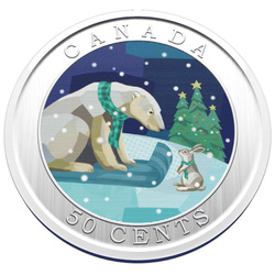 Canadá: Holiday Sledding coloured 50 cents 2023 Moneda Lenticular Específica