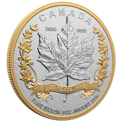 Foglia d'acero canadese - 35° anniversario 5 once d'argento 2023 Proof opaco