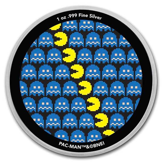PAC-MAN Pixel Pattern colorato 1 oncia d'argento