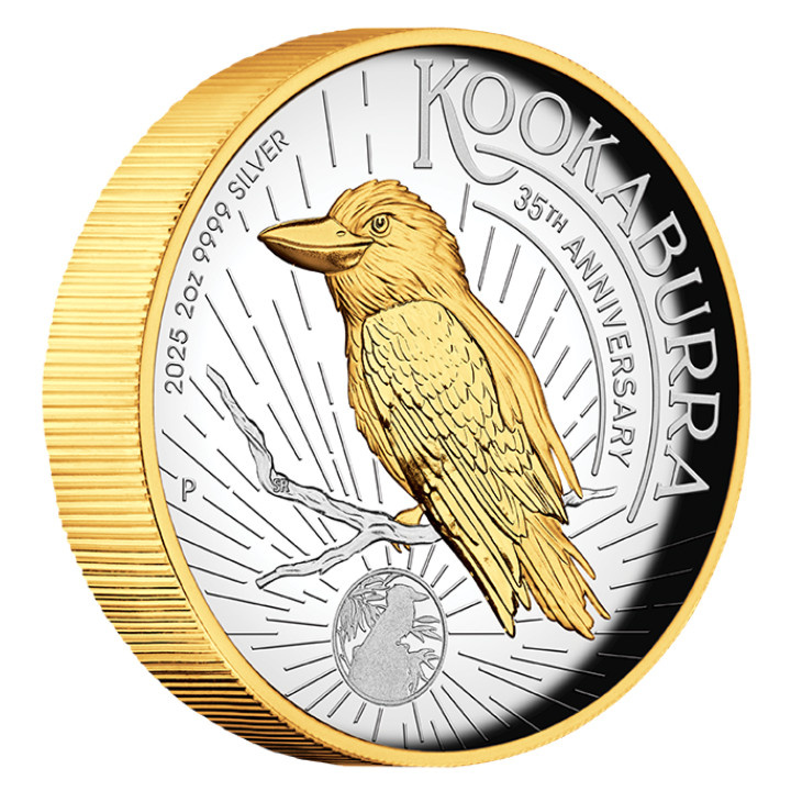 Kookaburra pozłacana 2 uncje Srebra 2025 Proof High Relief Gilded Coin