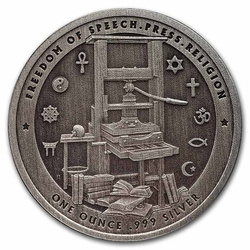 Fondateurs de la liberté : Benjamin Franklin - Liberté d'expression 1 once d'argent 2022 Pièce antique
