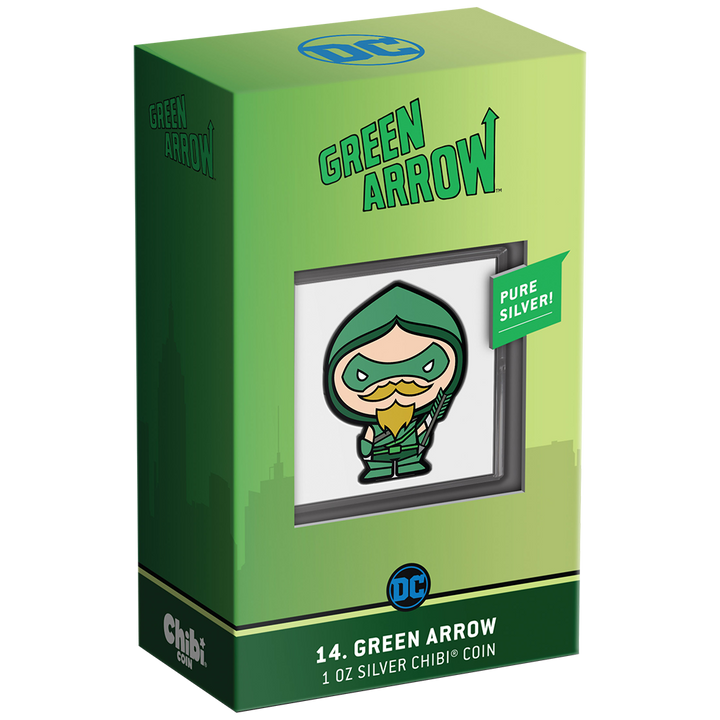 Niue: DC Comics - Green Arrow Chibi Coin kolorowany 1 uncja Srebra 2022 Proof