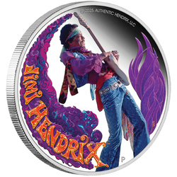 Tuvalu: Jimi Hendrix colorato 1 oncia d'argento 2025 Proof