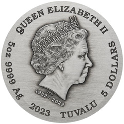 Tuvalu: Dragon kolorowany 5 uncji Srebra 2023 Antiqued Coin