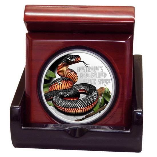 Tuvalu: Deadly and Dangerous Red-bellied Black Snake coloured 1 oz Silber 2022 Proof
