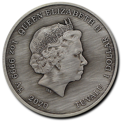 Tuvalu: Dioses del Olimpo - Zeus 1 oz Plata 2020 Acabado Antiguo