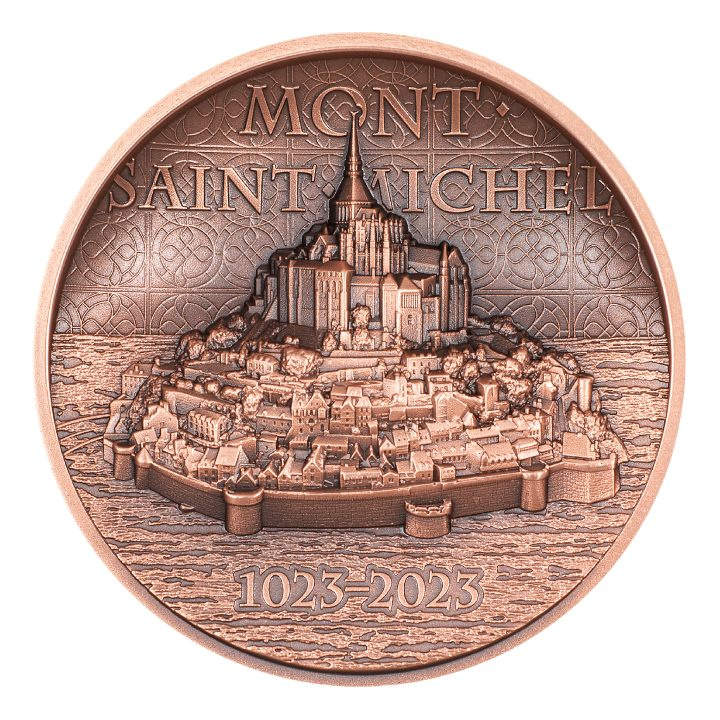 Cookovy ostrovy: Mont-Saint-Michel 50 gramů mědi 2023 Ultra High Relief Antiqued Coin