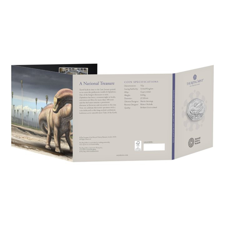 Dinosaurs: Iconic Specimens - Diplodocus 50p Cupro-Nickel 2024