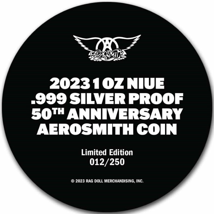 Niue: Aerosmith 50. rocznica 1 uncja Srebra 2023 Proof