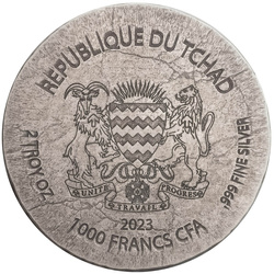 Tchad : ERS - Amenhotep IV 2 onces d'argent 2023 Pièce vieillie