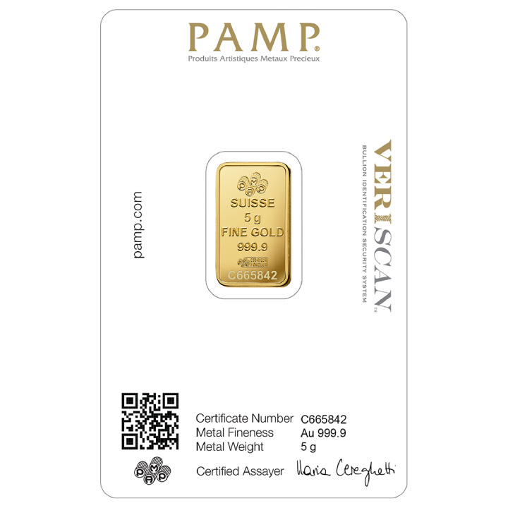 Lingot d’or 5 g PAMP Suisse Fortuna Veriscan
