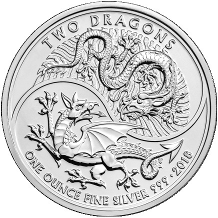 Pièce d’argent Grande-Bretagne Two Dragons 1 once d’argent 2018