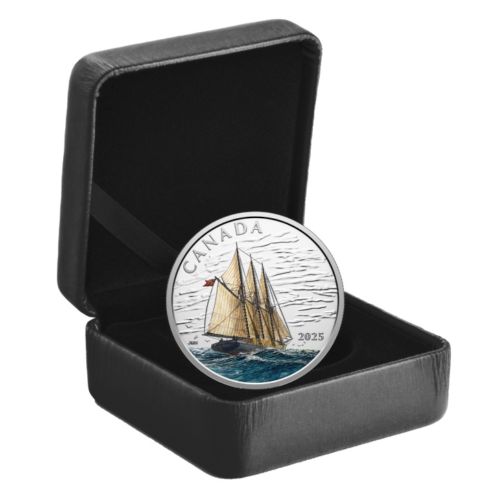 Canada: Tall Ships - Three-Masted Schooner kolorowany $15 Srebro 2025 Proof