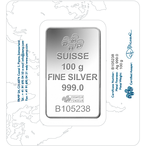 100 grammi Lingotto d'argento Pamp Suisse Rosa