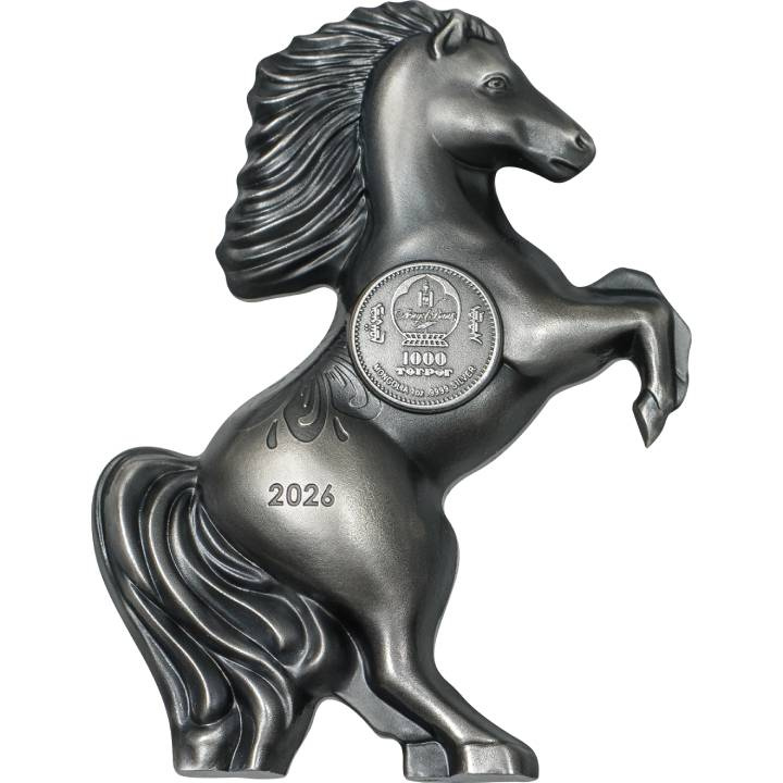 Mongolia: Año del Caballo 1 onza de plata 2026 Moneda Antiqued