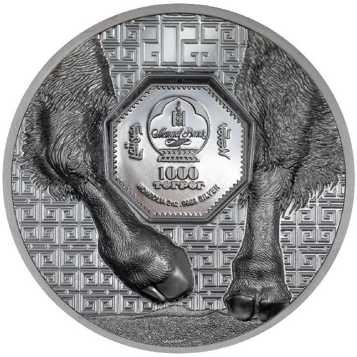 Mongolsko: Zubr - Stříbrná Mince o Hmotnosti 2 oz 2025 Black Proof